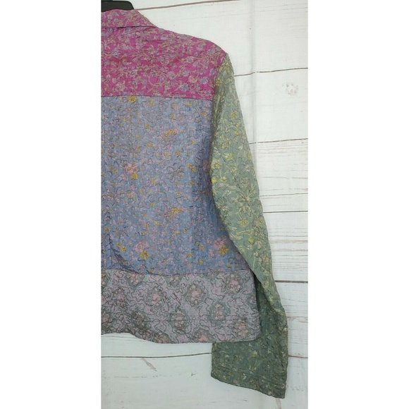 Rare Chicos %100 Silk Lining Violet Purple Multicolored Floral Sewn Women Blazer - Picture 7 of 10